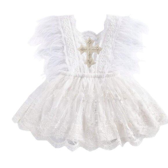 Floral Lace Boho Birthday Outfit Christening Dress Baptism Clothes White Romper